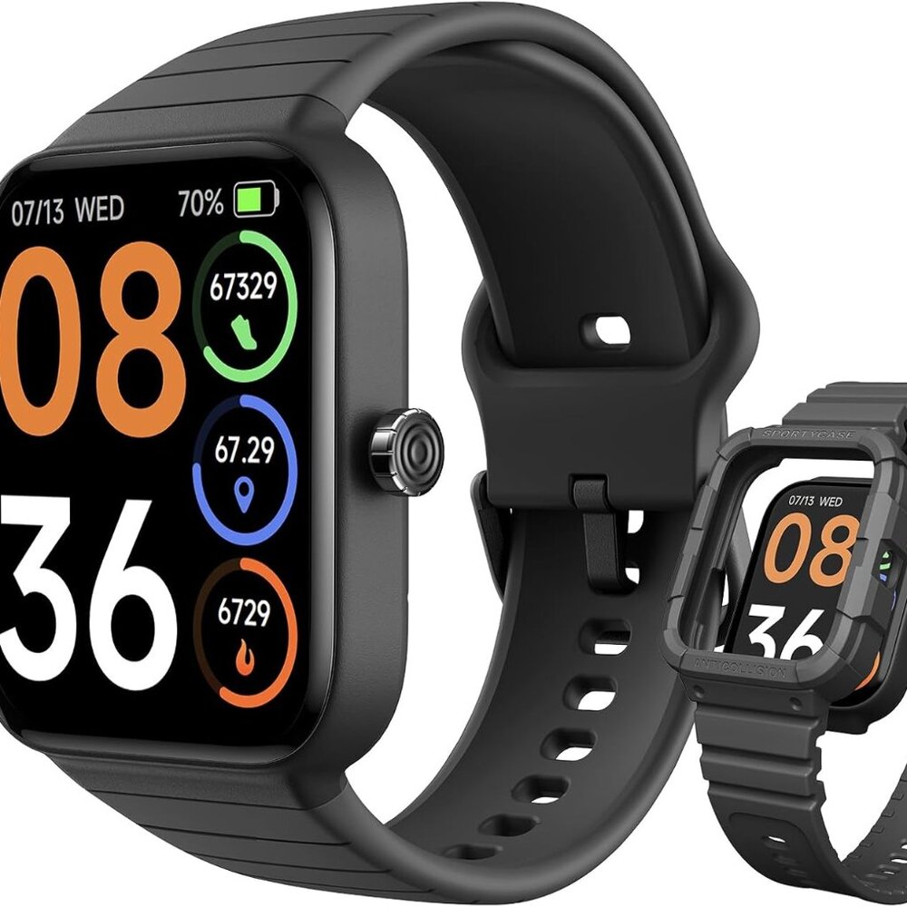 SKG V7 Cyber Black Smart Watch 1.8 in Fitness Tracker iOS Android Alexa Built-in